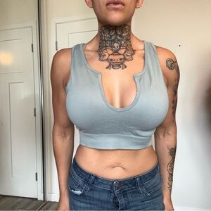 PacSun Ribbed Scoop Neck Crop Tank Top - Sage Green